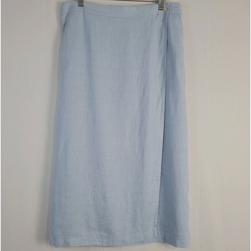 Joie 100% Linen Midi Faux Wrap Skirt Large Light Blue Coastal Preppy Cottagecore